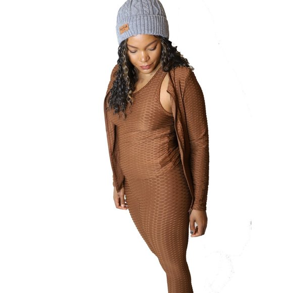 3 Pcs Activewear Yoga Set Gym Workout Textured Hoodie Top and Leggings Outfit - Picture 3 of 10